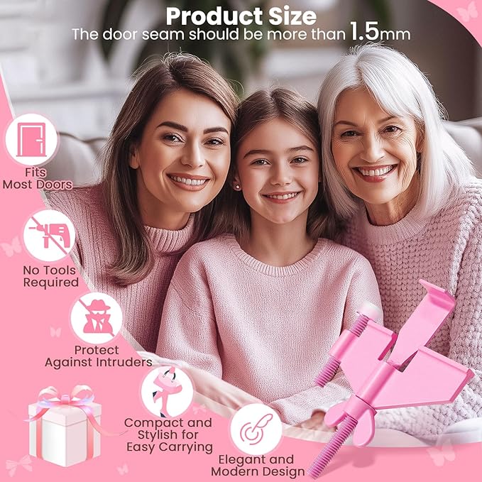 Upgraded Pink Portable Door Lock Home Security Door Locker Travel Lockdown Locks for Additional Safety and Privacy Perfect for Traveling Hotel Home Apartment College