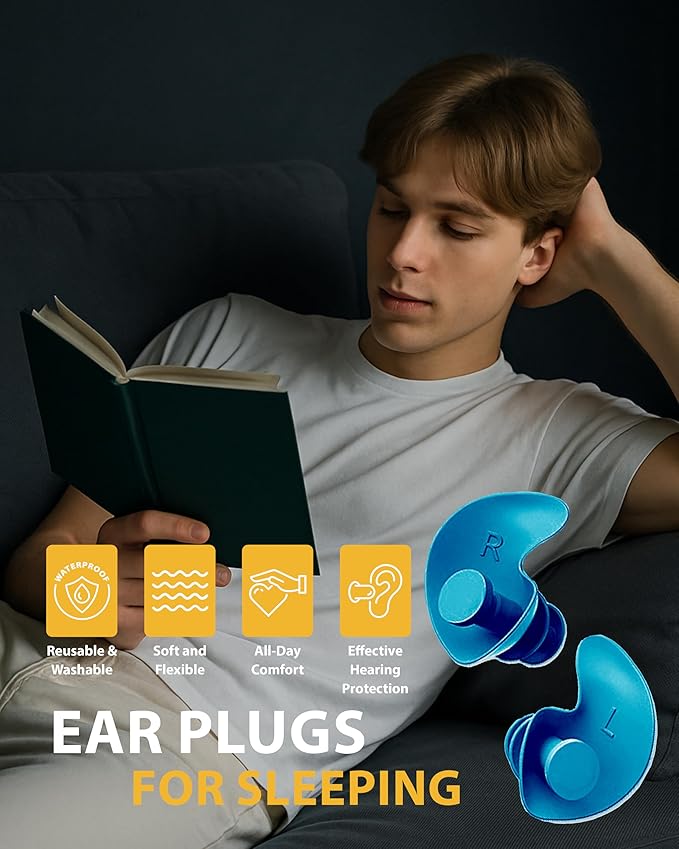 Ear Plugs for Sleeping Noise Cancelling, Reusable Soft Noise Reduction Earplugs for Sleep, Focus, Travel, Work, Concert, Sleeping Ear Plugs with Custom Case - Blue