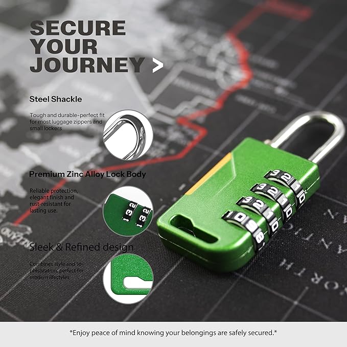 Combo Lock for Gym Locker, Versatile Small Padlock Combination, Travel Luggage Padlocks, 4 Digit Combination Lock for Locker, Cabinet, Suitcase Zipper, Storage Unit, Outdoor Use (Green)
