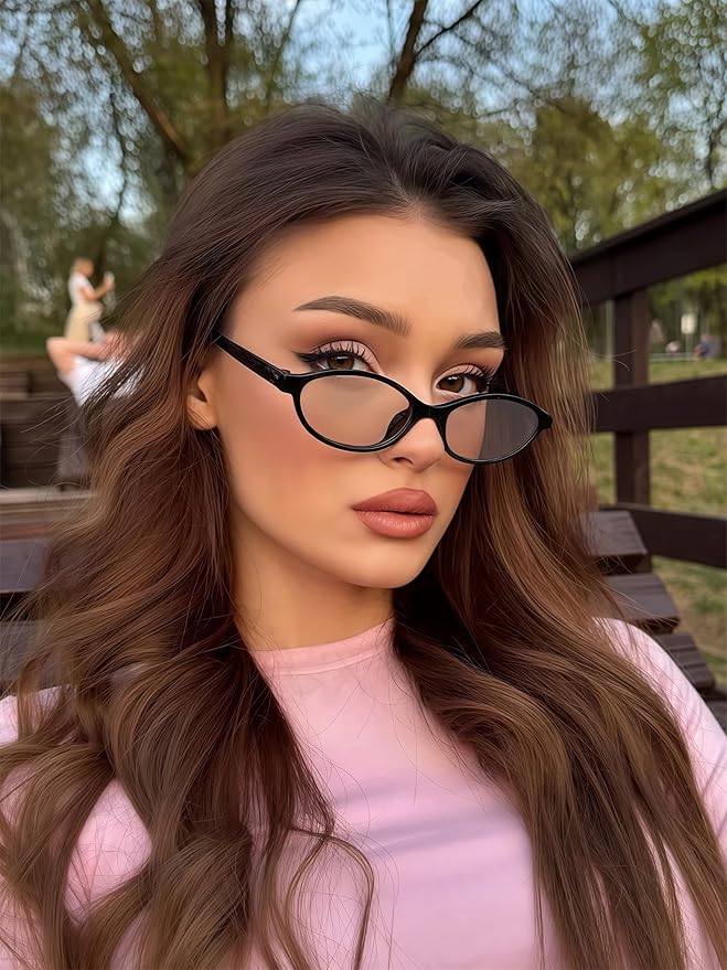 GUVIVI Retro Oval Sunglasses for Women Chic Cat Eye 90s Sunnies Lightweight Narrow Shades Trendy UV protection Sun Glasses