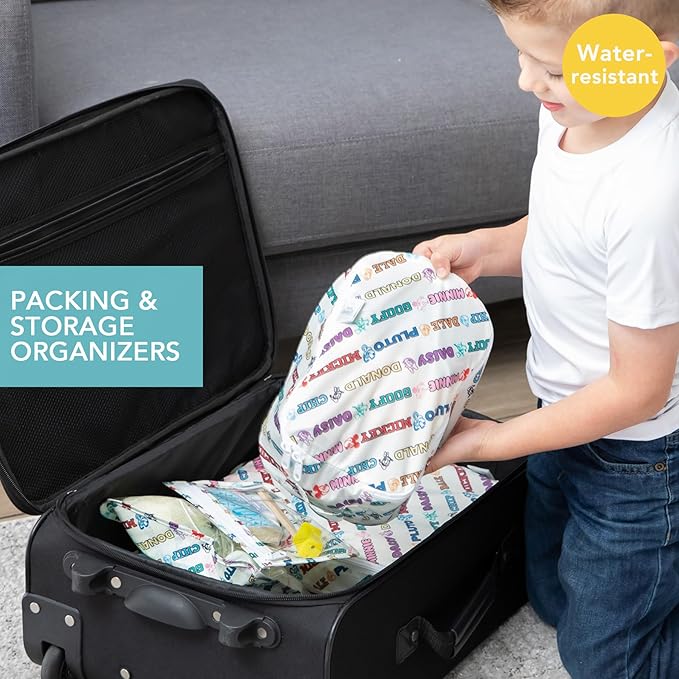 Bumkins Disney Packing Cubes and TSA Approved Pouches for Travel Bag, Organize Luggage with Compression Bags, Essential Traveling Accessories to Pack Clothes, Toiletries, 5-pc Mickey and Friends White