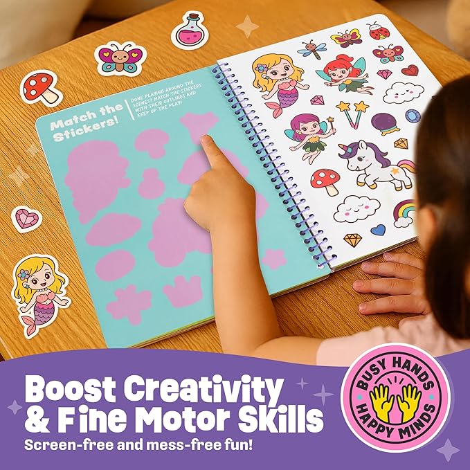 Unicorn Sticker Book - 50 Reusable Stickers for Girls - Unicorn Toys for Ages 3-5, No Mess Travel Toys & Road Trip Activities for Kids - Reusable Sticker Books for Toddlers 1-3 2-4, Litlte Girl Gift