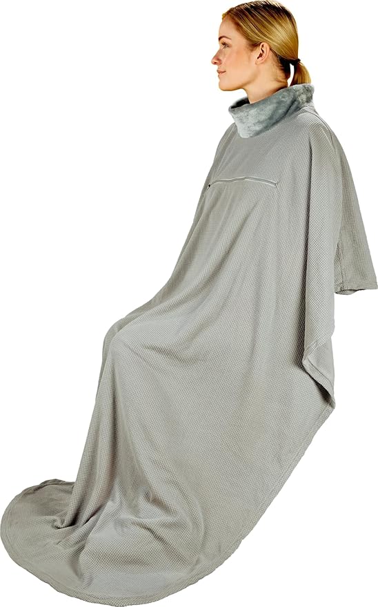 Go Travel Deluxe Wearable Blanket, Cozy, Fleece Blanket for Comfortable Rest in Airplane, Bus, Car, and Train, Doubles as Pillow and Lumbar Support, Packs in with Luggage, Travel Essentials, Gray