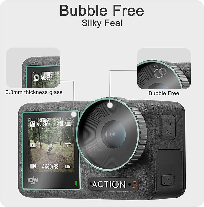 FiTSTILL Tempered Glass Screen Protector with Silicone Lens Cap for DJI Osmo Action 4,Ultra HD 9H Hardness,Scratch Resistant Bubble Free Action 4 Accessories