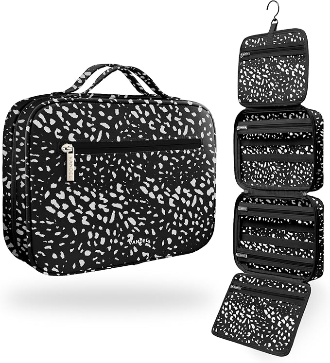 VANDEL Waterproof Hanging Toiletry Bag [TSA-Approved] Hanging Makeup Organizer Bag, Cosmetic Travel Bags for Women, Makeup Case Toiletries Organizer Hygiene Bathroom Shower Caddy - White Leopard