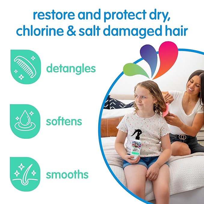 SoCozy Swim Leave In Conditioner Spray & Treatment for Kids Hair (8 Fl Oz) Protects & Repairs Pool, Sun & Salt Damaged Hair, Gentle Formula with Activated Charcoal, Vitamin B5 & Sunflower Seed Extract