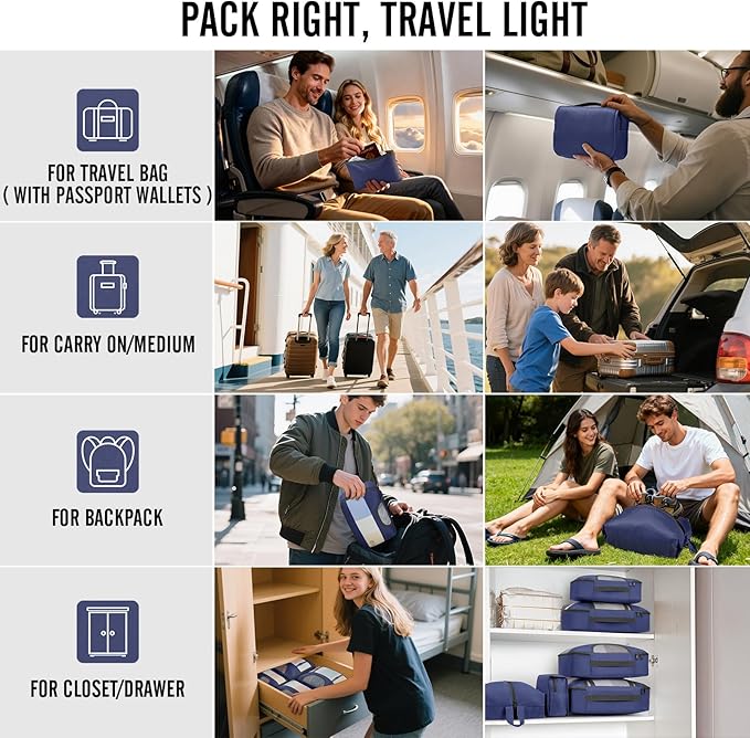 Veken 8 Set Packing Cubes for Travel Essentials, Suitcase Organizer Bags in 4 Sizes, Carry-On Luggage Accessories with Large Laundry Bag & Passport Holder, Must-Have for Airplane, Road Trip & Camping