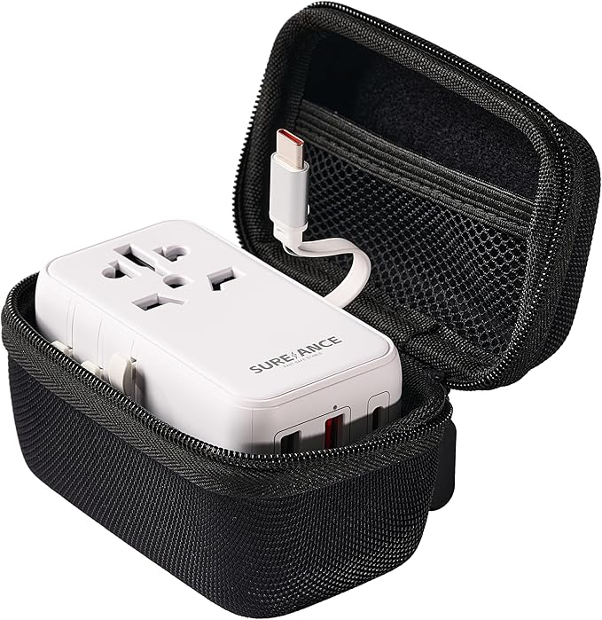 70W Universal Travel Adapter, Plug Adapter with One 65W Fast Charging USB C Cable, 1XUSB-C PD & 2XUSB-A QC, Best Gift Travel Essentials with Type A, C, G, I,J,D Outputs for Europe, Spain
