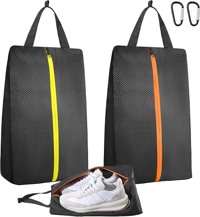 TOBWOLF 2PCS Golf Shoes Bags for Smelly Cleats, Water Resistant Lightweight Track Shoe Bags for Spikes with Zipper and Handle, Shoe Bag for Travel Women, Basketball, Gym, Golf, Soccer