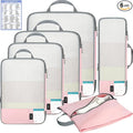 BAGAIL 6 Set Lightweight Compression Packing Cubes with Packing List, Anti-Tearing Expandable Organizer Bags for Travel, Pink