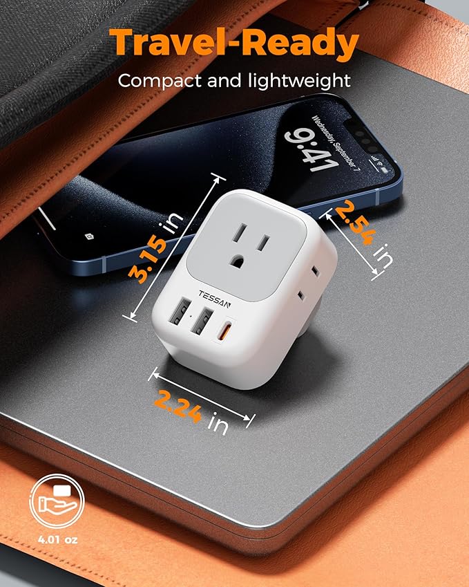 US to UK Plug Adapter, TESSAN Type G Travel Converter with 3 USB Charger(1 USB C Port), 4 Outlets Power Adaptor for USA to Qatar Ireland Hong Kong England Scotland Kenya Dubai London British