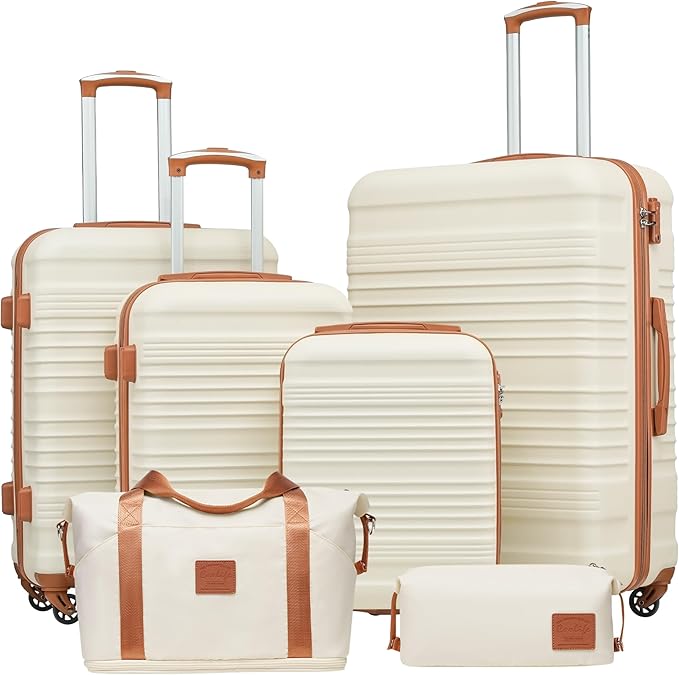 Coolife Luggage Set 3 Piece Luggage Set Carry On Suitcase Hardside Luggage with TSA Lock Spinner Wheels(White, 6 piece set)