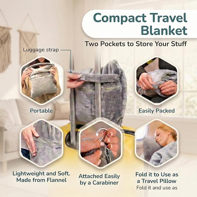 Compact Travel Blanket for Airplanes – Made of Flannel - Wearable
