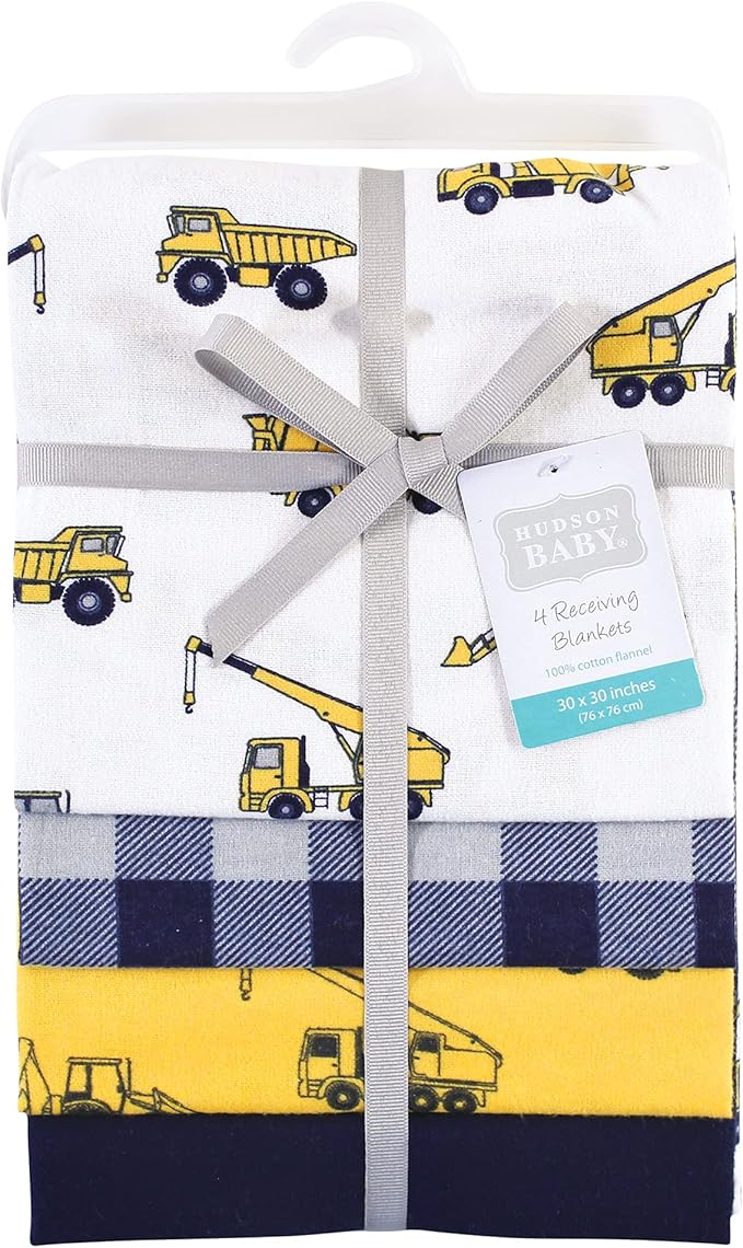 Hudson Baby Unisex Baby Cotton Flannel Receiving Blankets, Construction, One Size