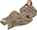 PAVILIA Sherpa Blanket with Sleeves, Foot Pocket for Women Men Adults, Thick Wearable Blanket Throw Wrap, Fleece Warm Snuggle Blanket Robe, Cozy Gift Ideas Wife Mom, Cheetah Print