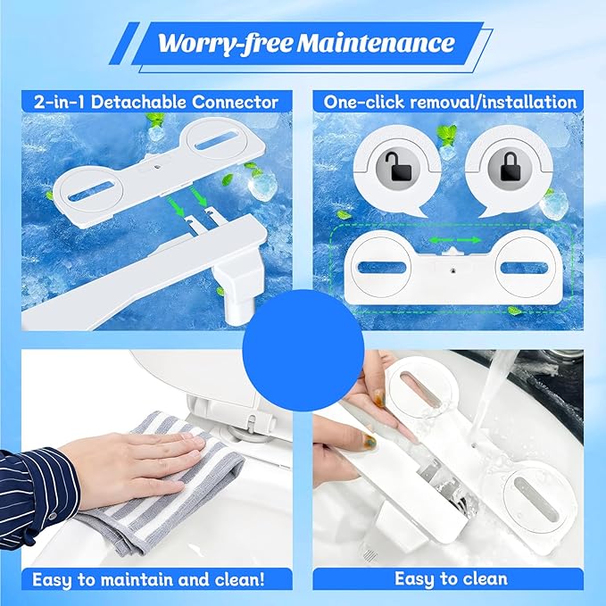 Bidet Attachment for Toilet,Non-Electric Bidet Attachments with Independent Adjustable Water Pressure,Retractable Self-Cleaning Nozzles for Feminine and Rear Washing-Black