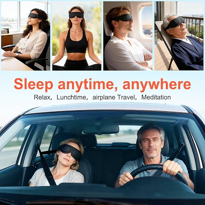 TSYL Travel Sleep Mask: Ultra Lightweight 3D Contoured Sleep Eye Mask Relieves Dry Eyes, Full Silicone, Compression-Proof Total Blackout Eye Cover for Daytime Sleep Side Sleep