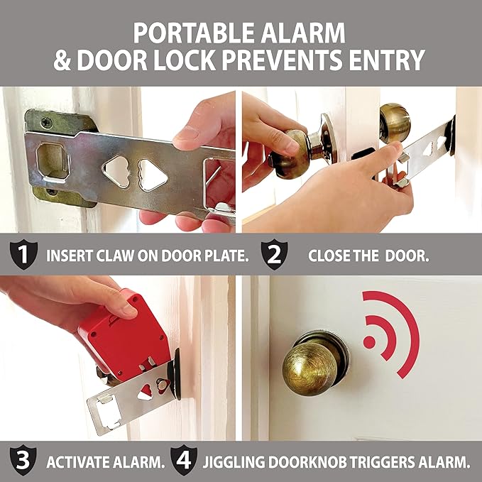 Goldy Lock Portable Alarm and Hotel Door Lock for Home & Travel Security. Door Safety Lock from the Inside of Home, Apartments, Hotel Rooms, College Dorms, and Rentals.