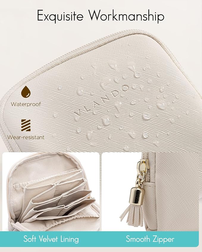 VLANDO Small Jewelry Travel Case,Jewelry Pouch Bags with Zipper,Velvet Jewelry Organizer Storage Bag for Bracelet Rings Earring Travel Essentials Gifts for Women Girl-Beige