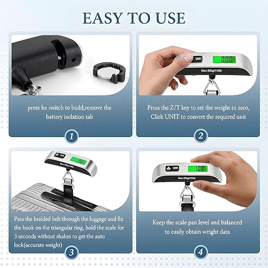 Digital Luggage Scale for Travel, Fish Scale for Outdoor, 110lb High Precision Suitcase Weight Scale with Backlit LCD Display Portable Hanging Baggage Scale for Air Travel Essentials