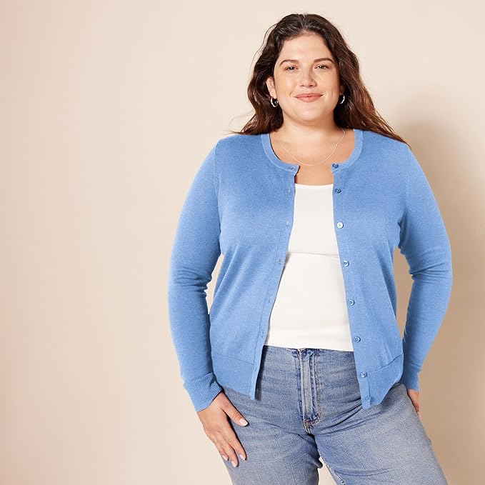 Amazon Essentials Women's Lightweight Crewneck Cardigan Sweater (Available in Plus Size)