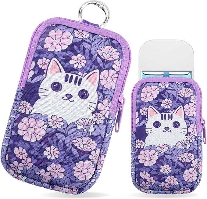 Hand Sanitizer Spray Case,Compatible with Popular Sanitizers,Zipper Pouch for Hand Sanitizer,Cute Fashion Accessories with Snap Hook for Glow Mist and Power Mist 1FL OZ(White Cat)