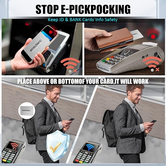 RFID Blocking Cards, Premium Contactless NFC Debit Credit Card & Passport Protector Blocker Set for Men & Women - Smart Slim Design One Card Protects Entire Wallet/Purse Safe - Silver 4 Pack