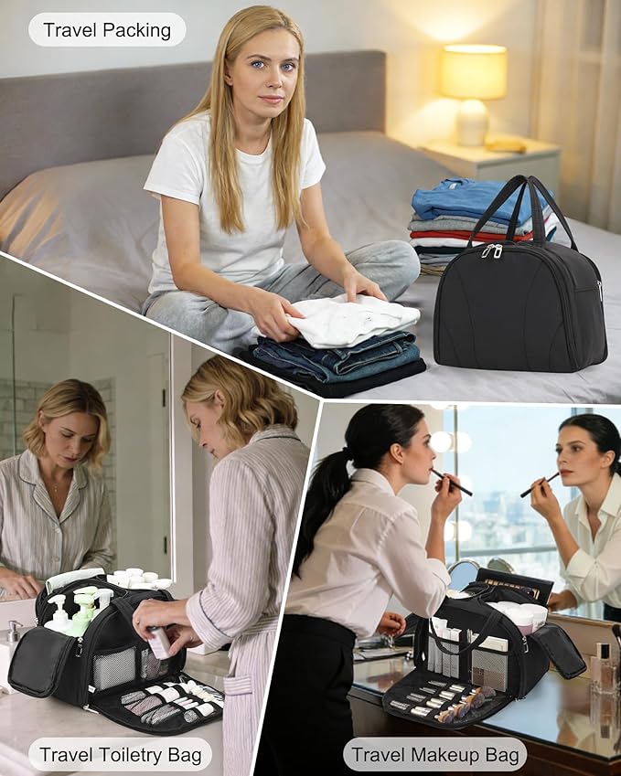 Travel Toiletry Bag, Lightweight Large Toiletry Bag for Women Wide-Open Ultra Light Cosmetic Makeup Bag Standing Toiletry Organizer with Handle for Full-Size Toiletries, Travel Essentials, Accessories