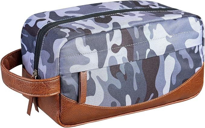 Travel Toiletry Bag for Men, Hanging Toiletry Organizer, Water Resistant Shaving Kit with Large Capacity for Travel Accessories (Camo-Gey, Medium)