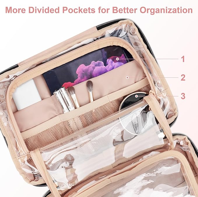 Everfun Hanging Toiletry Bag for Travel, 11x7.75x4.5 inch Medium Capacity Cosmetic Organizer with Leakproof Wet/Dry Compartment, Waterproof Dopp Kit Toiletries Bag for Women Pink