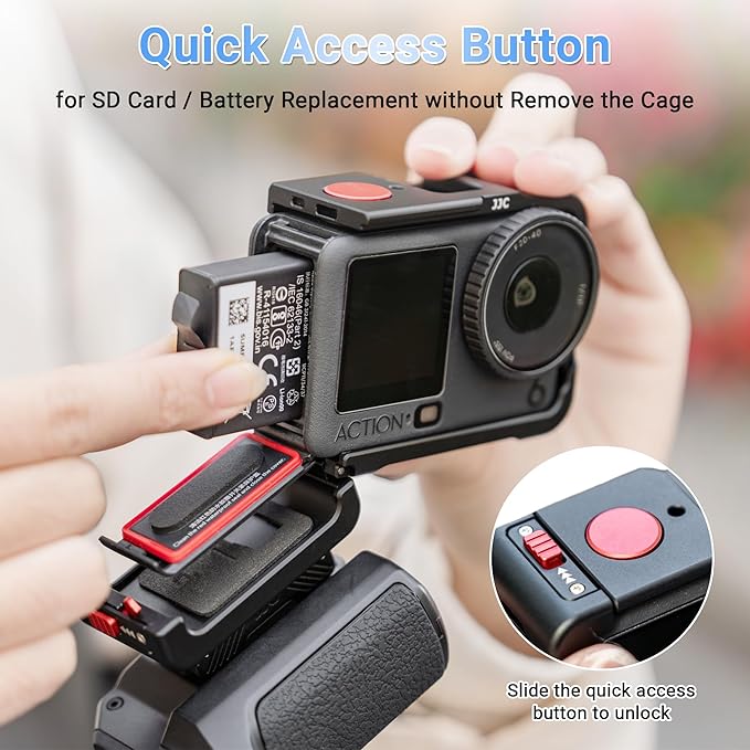 JJC Osmo Action 6 Handle Grip Kit for DJI Osmo Action 6 Accessories, with Extra Battery Slot, Street Photography Magnetic Grip & Metal Cage with Shutter Button, Cold Shoe, Lens Cap, Lanyard