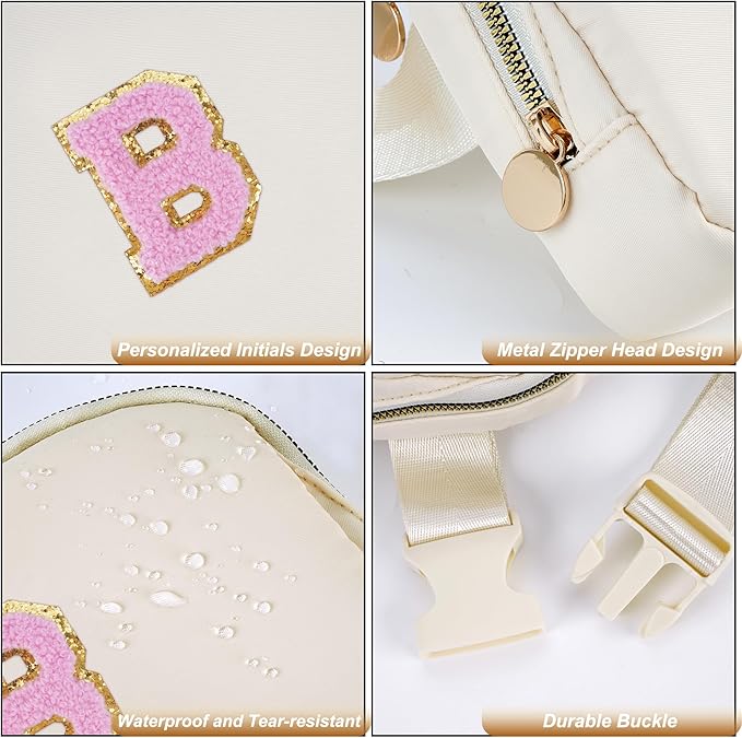 Uygafly Bridesmaid Gifts Wedding Day - Bridesmaid Proposal Gift,Bridal Shower Gifts,Maid of Honor Gifts,Bachelorette Party Decorations Favors,Initial Belt Bag Crossbody Bag Fanny Pack | Cream,B