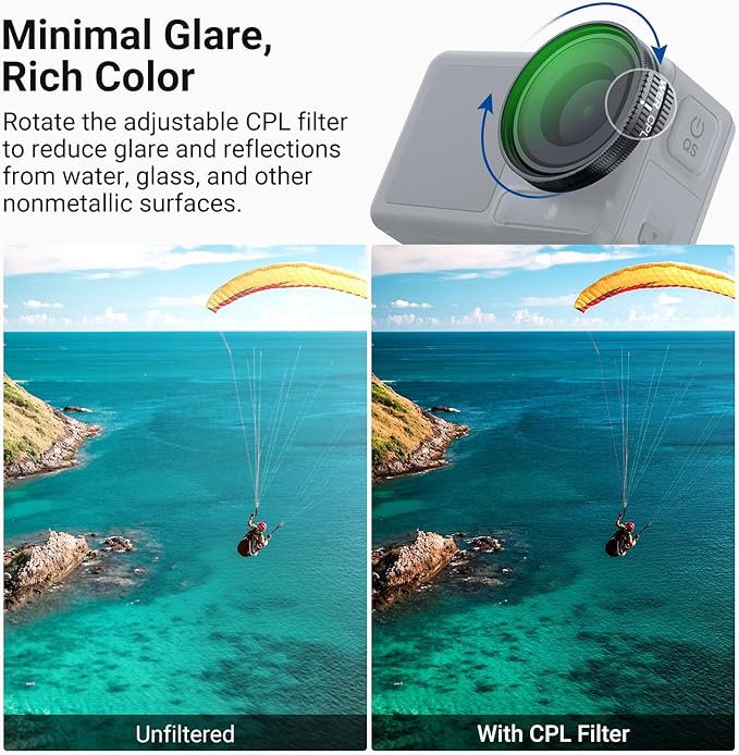 NEEWER CPL Filter Compatible with DJI Osmo Action 3/4/5 Pro, Snap On Polarizer Multicoated HD Adjustable Circular Polarizing Lens Filter, Action Camera Accessories, FL-N69