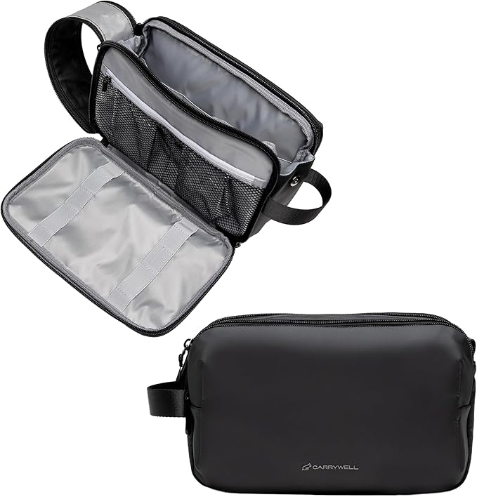 Carrywell (Not Made In China) Toiletry Bag For Men, Shaving Kit, Travel Organizer Dopp Kit, Interior Compartments and Pockets For Toiletries and Accessories, Black