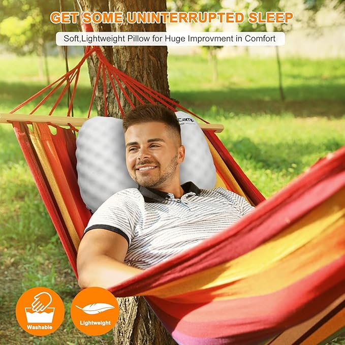 Camping Pillow with Soft Cover, Lightweight Inflatable Pillow for Neck Lumbar Support,Upgrade Backpacking Pillow,Washable Travel Air Pillows for Hiking, Backpacking, Airplane, Beach, White
