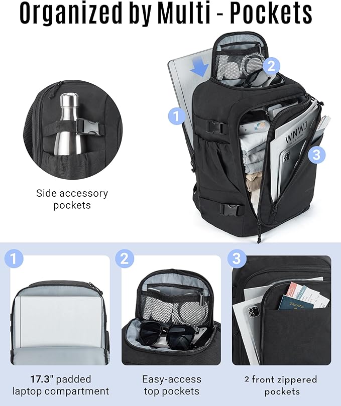 LIGHT FLIGHT Travel Backpack Carry On Flight Approved TSA Friendly Backpack Water-resistant Lightweight Business Large Weekender Bag Casual Daypack 15.6" Laptop Backpack for Men Women,Black