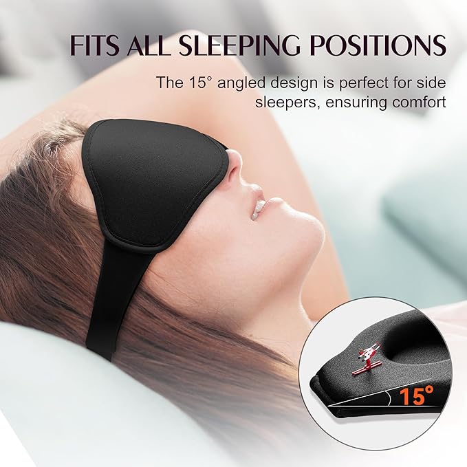 Sleep Mask for Lash Extensions - Blackout Eye Cover, 3D Contoured Sleeping Mask for Side Sleeper, Soft Memory Foam, Eye Masks for Travel, Airplane, Night(Cloud Black, Cloud Pink)