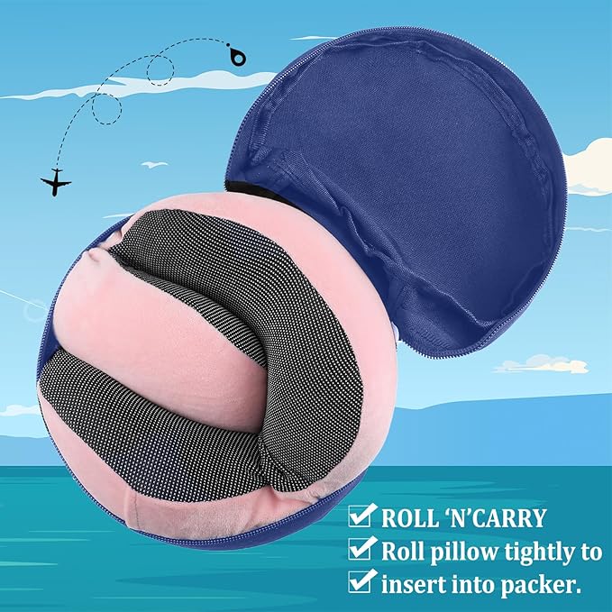 1 Pcs Travel Neck Pillow Bag Compact Travel Neck Carrying Case Bag for Airplane Train Journey Quick Release Clasp Attaches to Luggage Purse Backpack, Pillow Not Included(Blue)