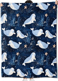 Cartoon Manatee Blanket Gifts for Kids Girls Women,Cute Ocean-Themed Navy Blue and White Throw Blankets,Soft Comfy Lightweight for Room Couch Bed Modern Stylish Decor,Sea Life Lover 60x50in