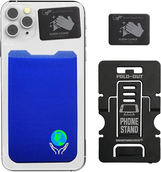 Phone Wallet - Adhesive Card Holder - Cell Phone Pouch - Stick on Lycra Pocket by Gecko - Carry Credit Cards and Cash
