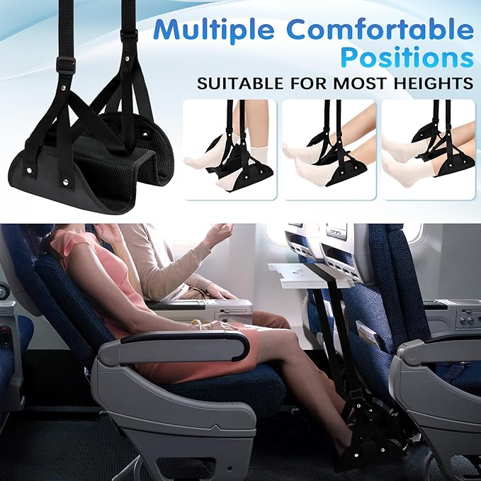 Separated Foot Hammock for Airplane Travel (2 Pack) - Portable, Height Adjustable Foot Rest for in-Flight Office Travel Accessories - Airplane Leg Rest to Reduce Swelling and Soreness