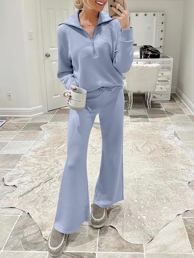 ANRABESS Women 2 Piece Outfits 2025 Fall Fashion Airport Wide Leg Pants Lounge Set Leisure Travel Vacation Clothes Sweatsuits