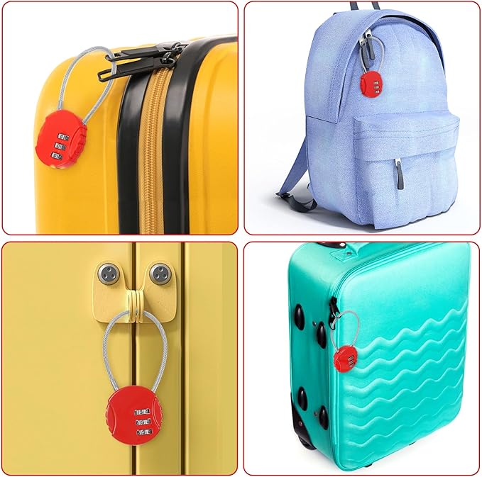 Moxweyeni 8 Pack Combination Wire Lock 3 Digit Small Combo Luggage Number Cable Padlock Outdoor Waterproof Resettable Lock for School Gym Locker Travel Backpack Suitcase Storage (Red)