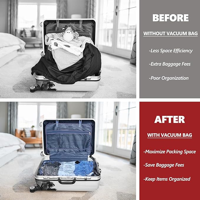 Vacuum Bags for Travel with Rechargeable Pump, 10 Medium Compression Packing Seal Bags for Luggage Suitcase, Space Saver for Clothing and Clothes Storage Travel