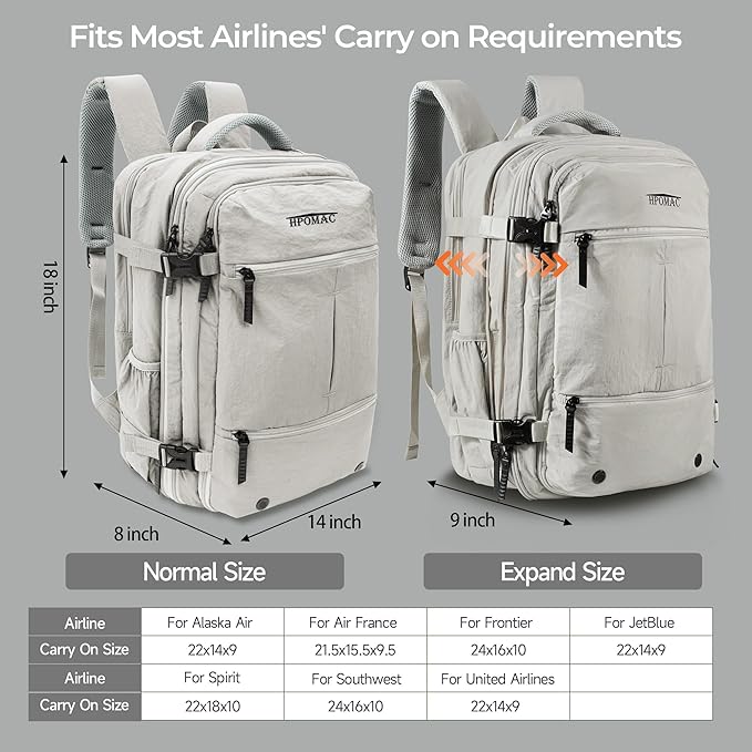 Vacuum Compression Backpack for Travel, Carry-On Backpack with Vacuum System & Pump, Packs Like 55L for 5-7 Day Trips, Fits 17" Laptop, Water-Resistant Business Travel Backpack for Men/Women