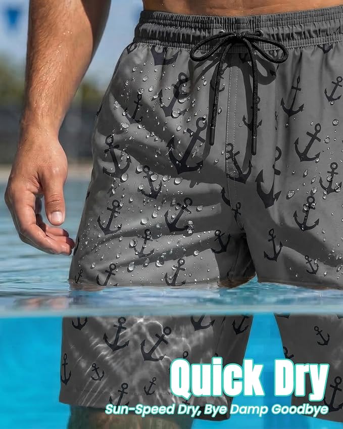 7 Inch Men Swim Trunks with Compression Breathable Liner Quick Dry Zipper Pockets for Pool Board Beach Cruise