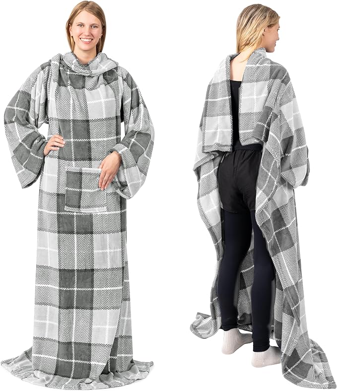 PAVILIA Wearable Blanket with Sleeves for Adult Women Men, Cozy Fleece Warm Wrap Throw with Arms, Gifts for Christmas, Wife