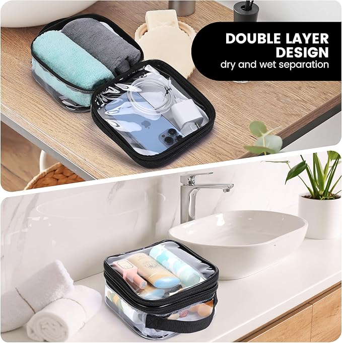 BORMELUN Clear pouches for travel toiletries vinyl TSA airport approved proof makeup bag reusable organizer (black)