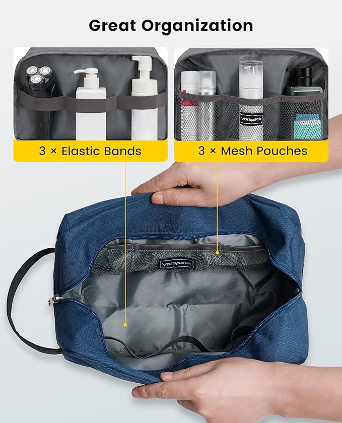 Vorspack Travel Toiletry Bag - Water Resistant Dopp Kit Large Travel Bag for Toiletries, Accessories - Navy Blue