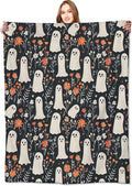 Spooky Ghost Blanket Cute Floral Autumn Flowers Throw Blankets Gifts for Kids Lightweight Soft Fleece Cozy for Sofa Couch Bed Room Travel Birthday Halloween Decor 50x60in
